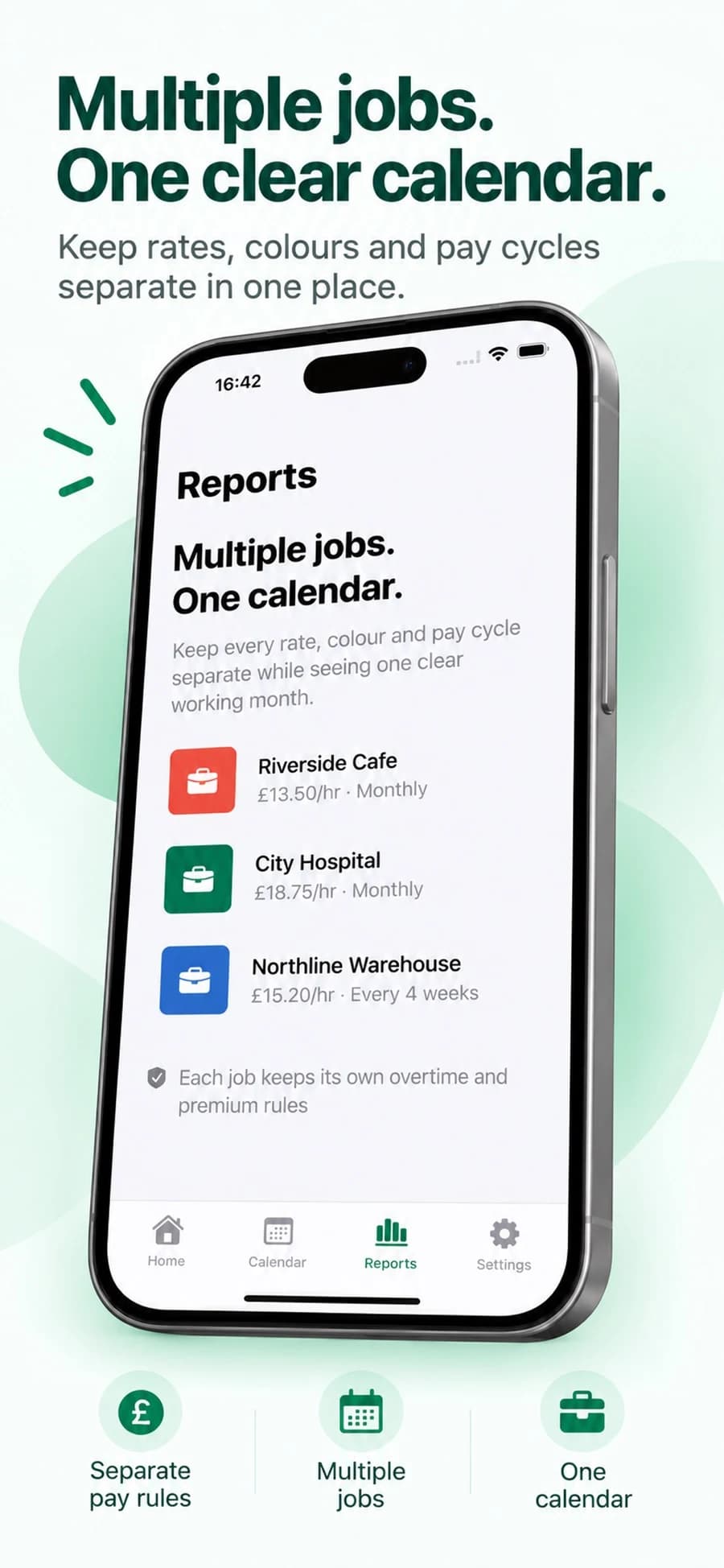 RotaWage Pro multiple-job report with separate rates and pay cycles