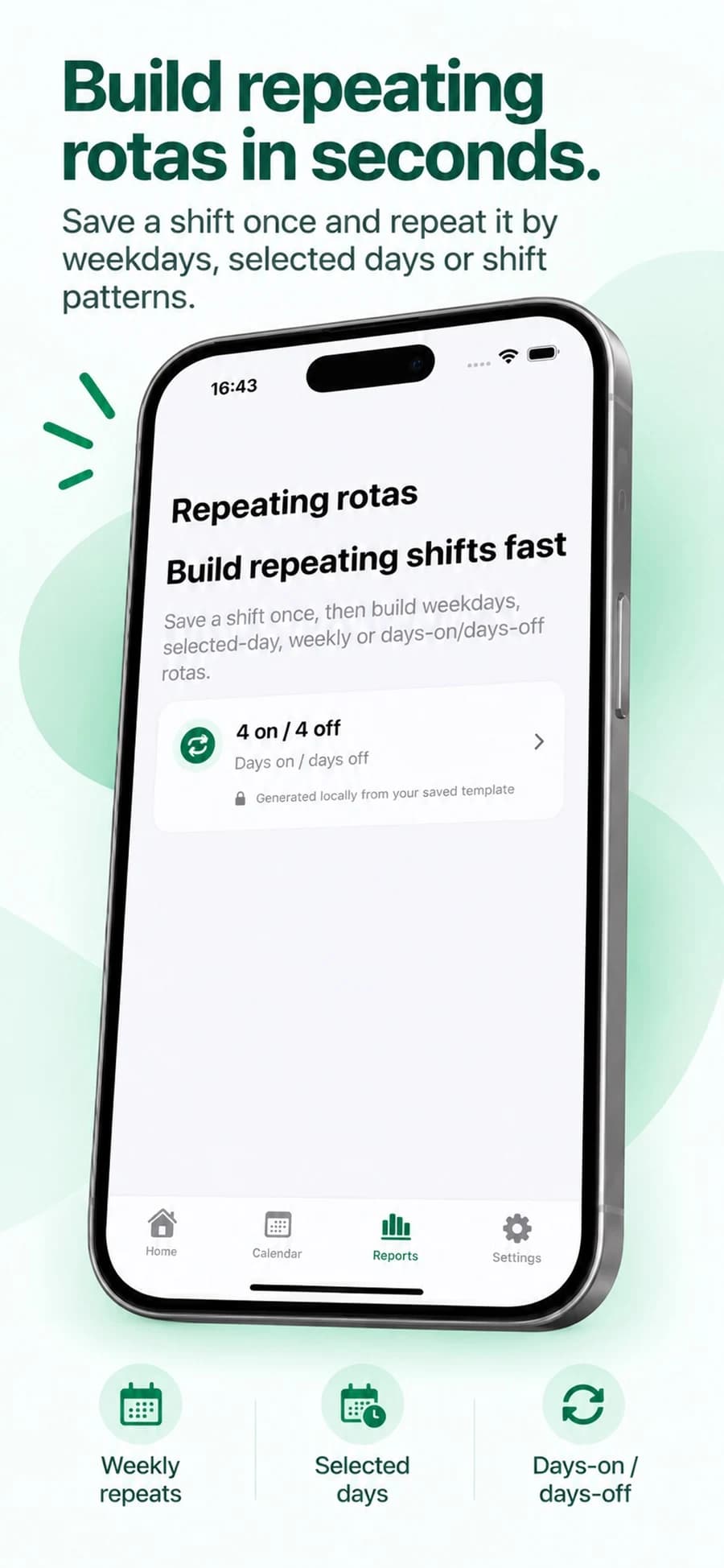 RotaWage Pro repeating rota setup with selected work days