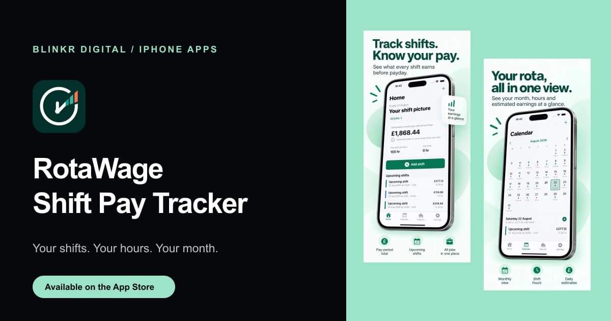 RotaWage: Shift Pay Tracker app icon and product screenshots