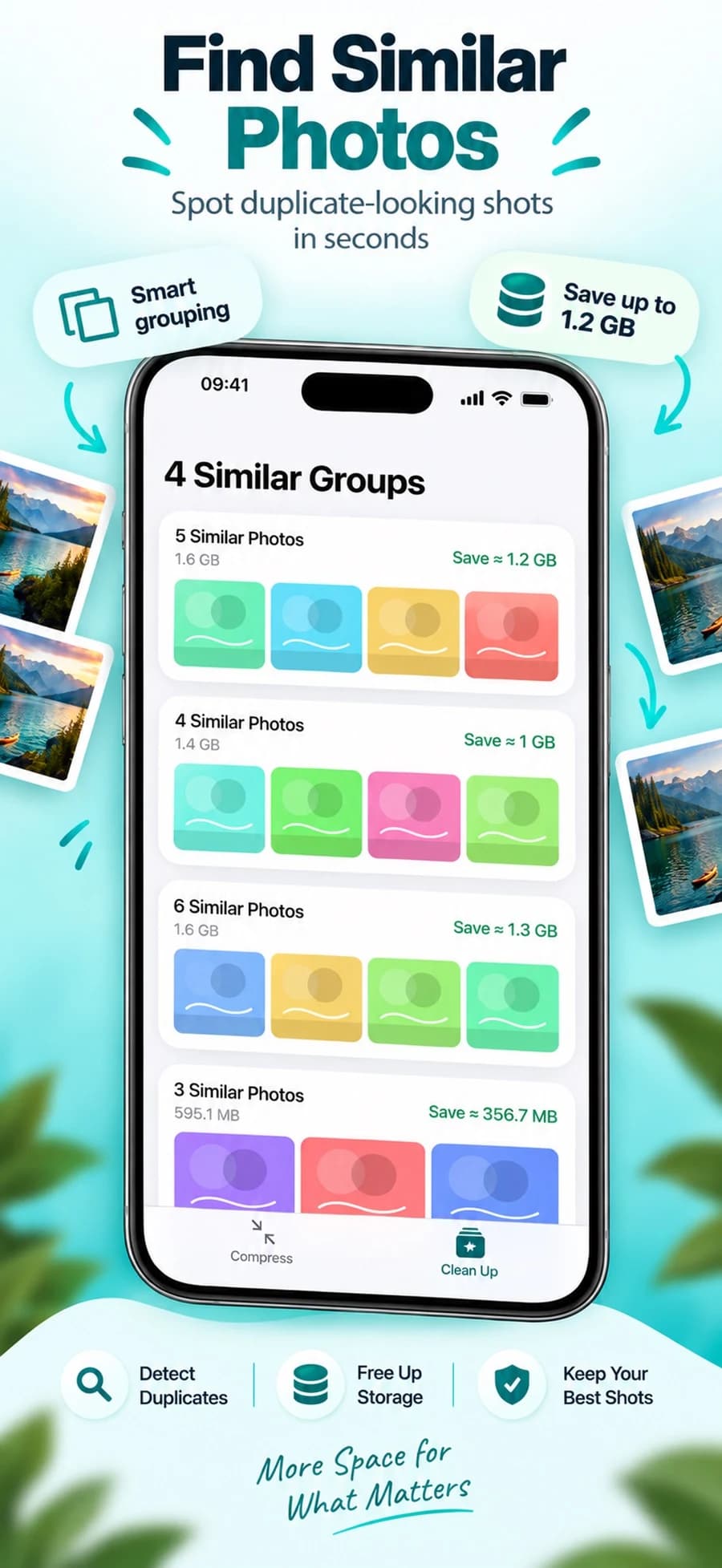 Similar-photo groups ready to compare in Smart Cleanup