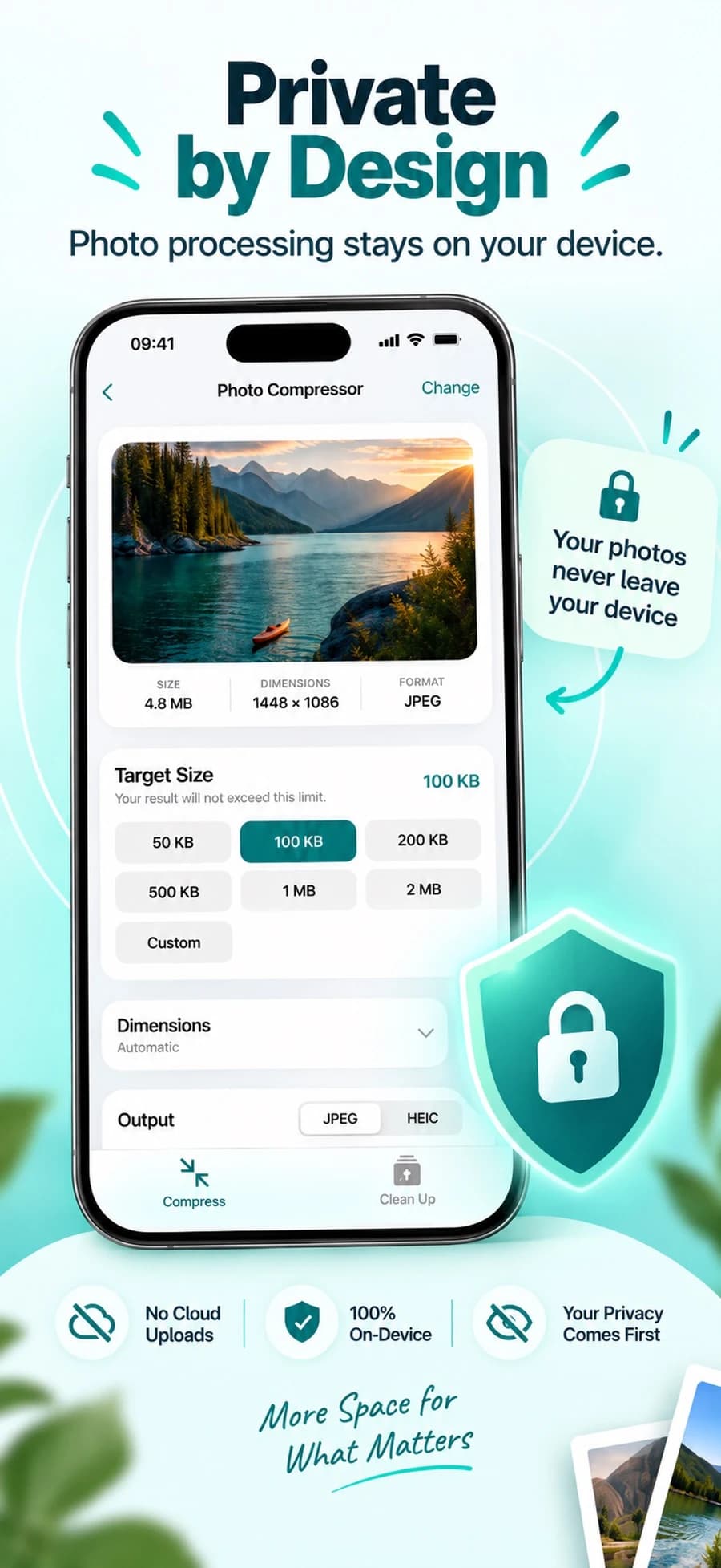 Photo Cleaner & Compressor privacy overview explaining local processing